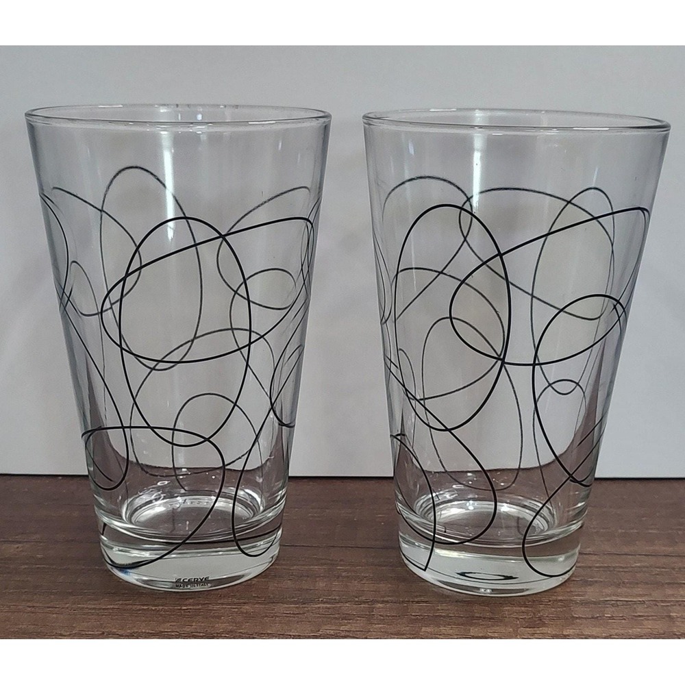Cerve Black Swirls Hand Painted Glasses Made In Italy Set Of 2 Pounder Barware